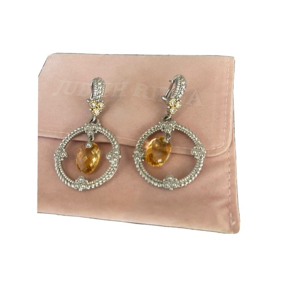 Couture Judith Ripka Citrine & Diamond Dangle SS & 18kt solid gold Earrings RARE - Picture 1 of 6
